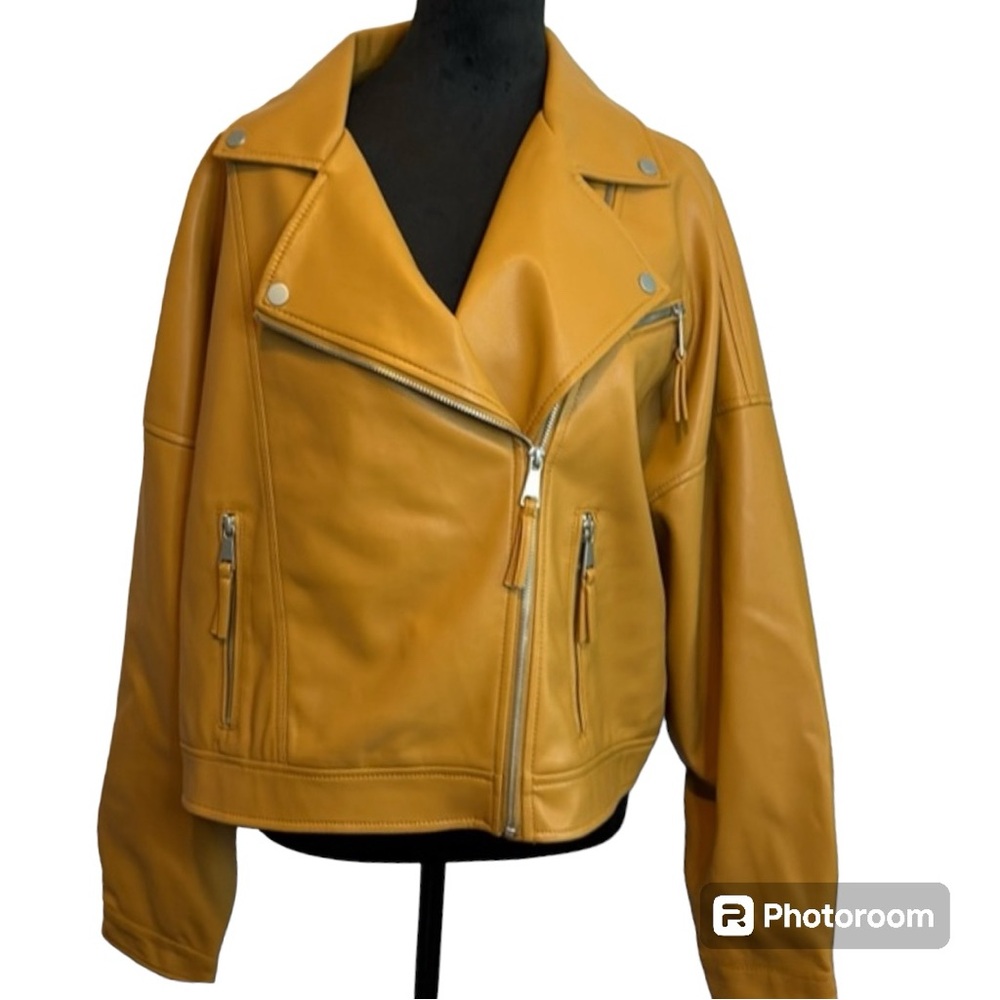 NWT Express Tan Faux Leather Moto-Style‎ Jacket in Size XL